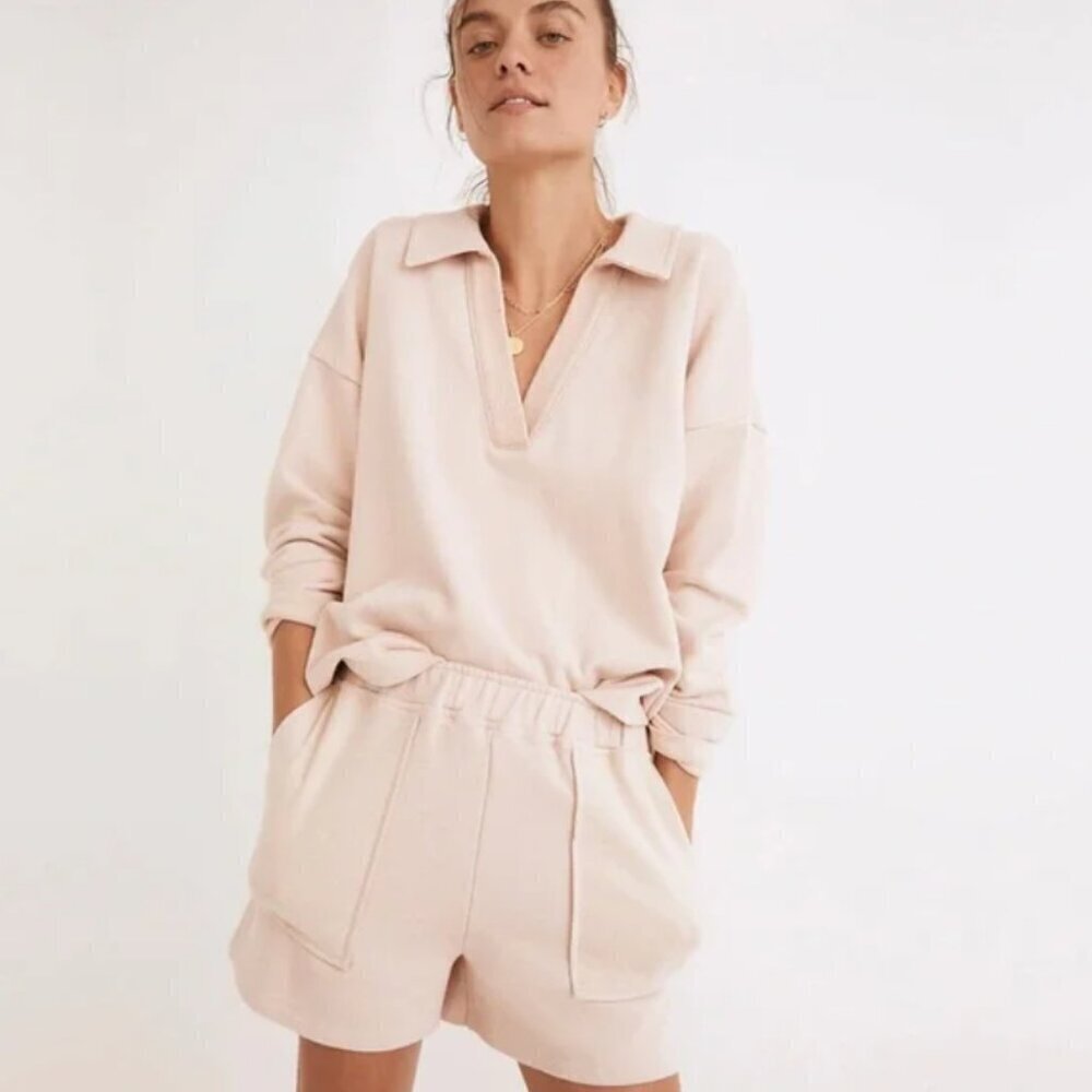 madewell cotton-hemp oversized polo sweatshirt